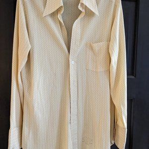 Vintage Sears Men's Dress Shirt in Flecked Yellow and White
